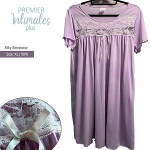 Premiere Intimates Plus: Silky Feel Lace-Trim Midi Gown